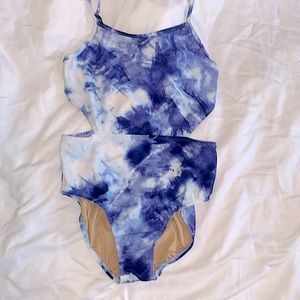 Blue and white swimsuit